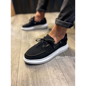 Yüksek Taban Mevsimlik Süet Ayakkabı  Siyah (Beyaz Taban)