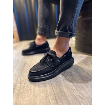 Yüksek Taban Mevsimlik Süet Ayakkabı  Siyah (Siyah Taban)