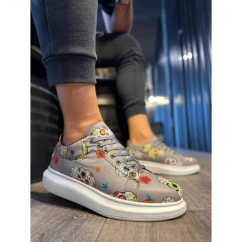 Yüksek Taban Renkli Baskılı Günlük Ayakkabı  Gri