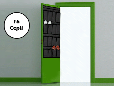 16 Cepli Kapı Arkası Çok Amaçlı Organizer - Siyah