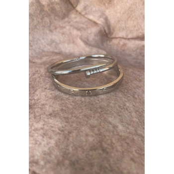 Gümüş Renk Çivi Kombin Bileklik Seti 2 Adet