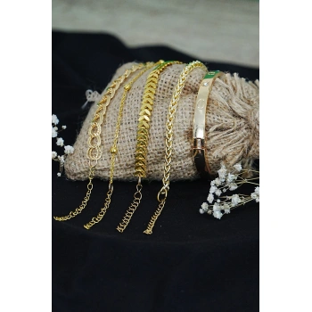 Kombin Bileklik Altın Kaplama Lüks Trend 5 Adet