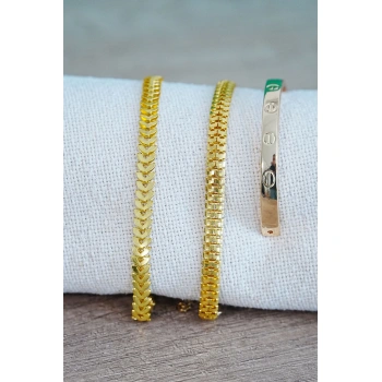 Kombin Bileklik Gold Kılçık Tırtıl ve Düz Cırt Model 3 Adet Birden