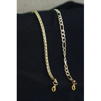 Kombin Bileklik Gold Renk Şavin ve Burgu Model