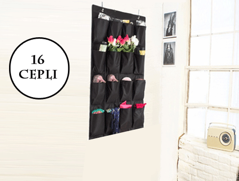 16 Cepli Kapı Arkası Çok Amaçlı Organizer - Siyah