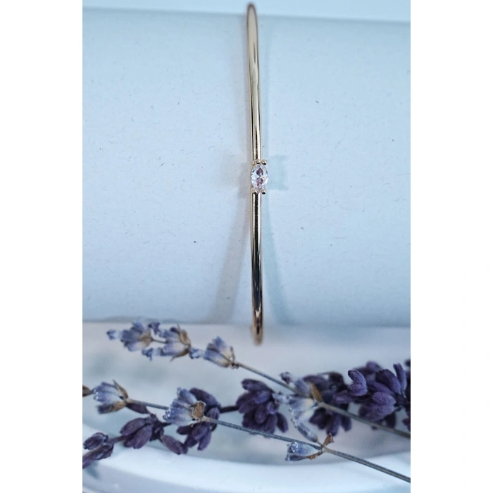 Gold Renk Kelepçe Model Zirkon Taşlı Çelik Bileklik Kaliteli