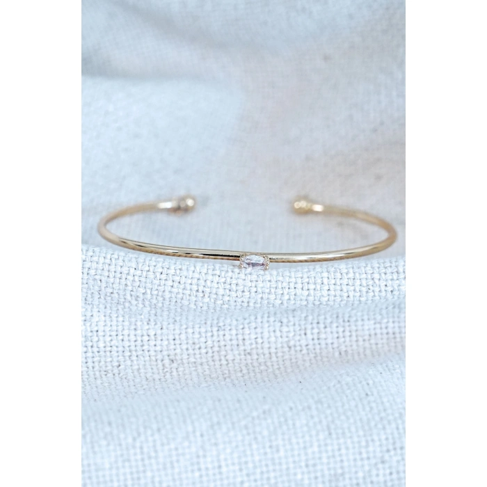 Gold Renk Kelepçe Model Zirkon Taşlı Çelik Bileklik Kaliteli