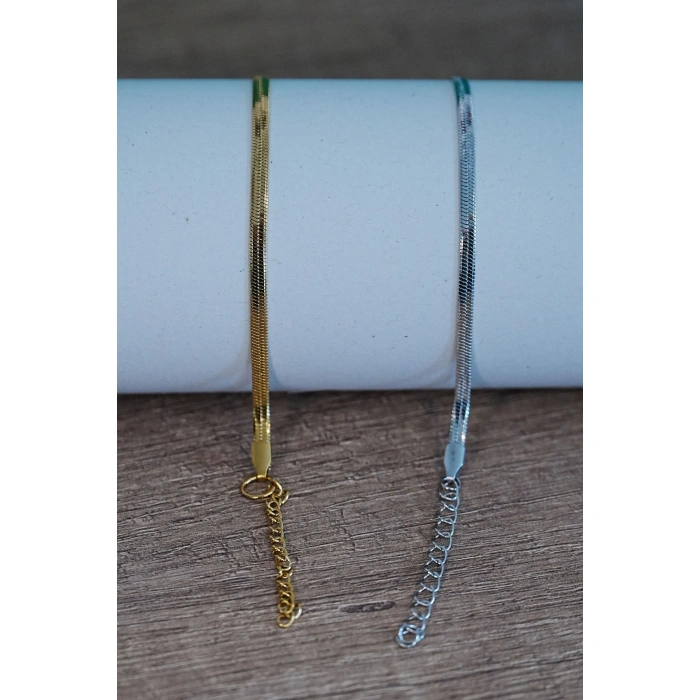 İtalyan Tasarım Çelik Çift Bileklik  Unisex Altın Gümüş Renk, Kararmaz 2 Adet