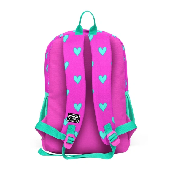 Coral High Kids Neon Pembe Su Yeşili Kalp Desenli Dört Bölmeli Okul Sırt Çantası 23113