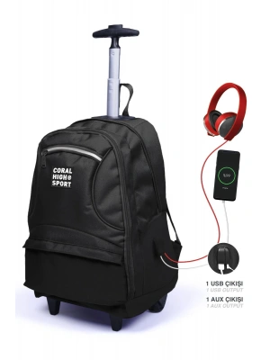 Coral High Sport Siyah Dört Bölmeli USBli Çekçekli Sırt Çantası 23251