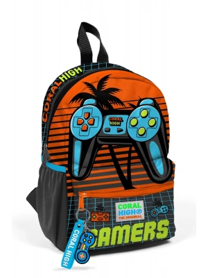 Minik Yuva Sırt Çantası Gri Turuncu Gamer Desenli İki Bölmeli 23546