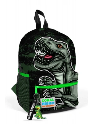 Minik Yuva Sırt Çantası Koyu Yeşil Siyah Dinozor Desenli İki Bölmeli 23525
