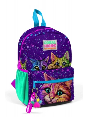 Minik Yuva Sırt Çantası Mor Pembe Kedi Desenli İki Bölmeli 23532