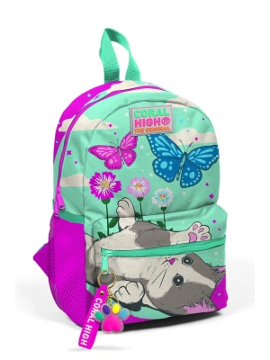 Minik Yuva Sırt Çantası Su Yeşili Pembe Kedi Desenli İki Bölmeli 23507