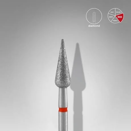 Elmas Sivri Armut Freze, Kırmızı, Çap 4 mm, Çalışma Kısmı 12 mm