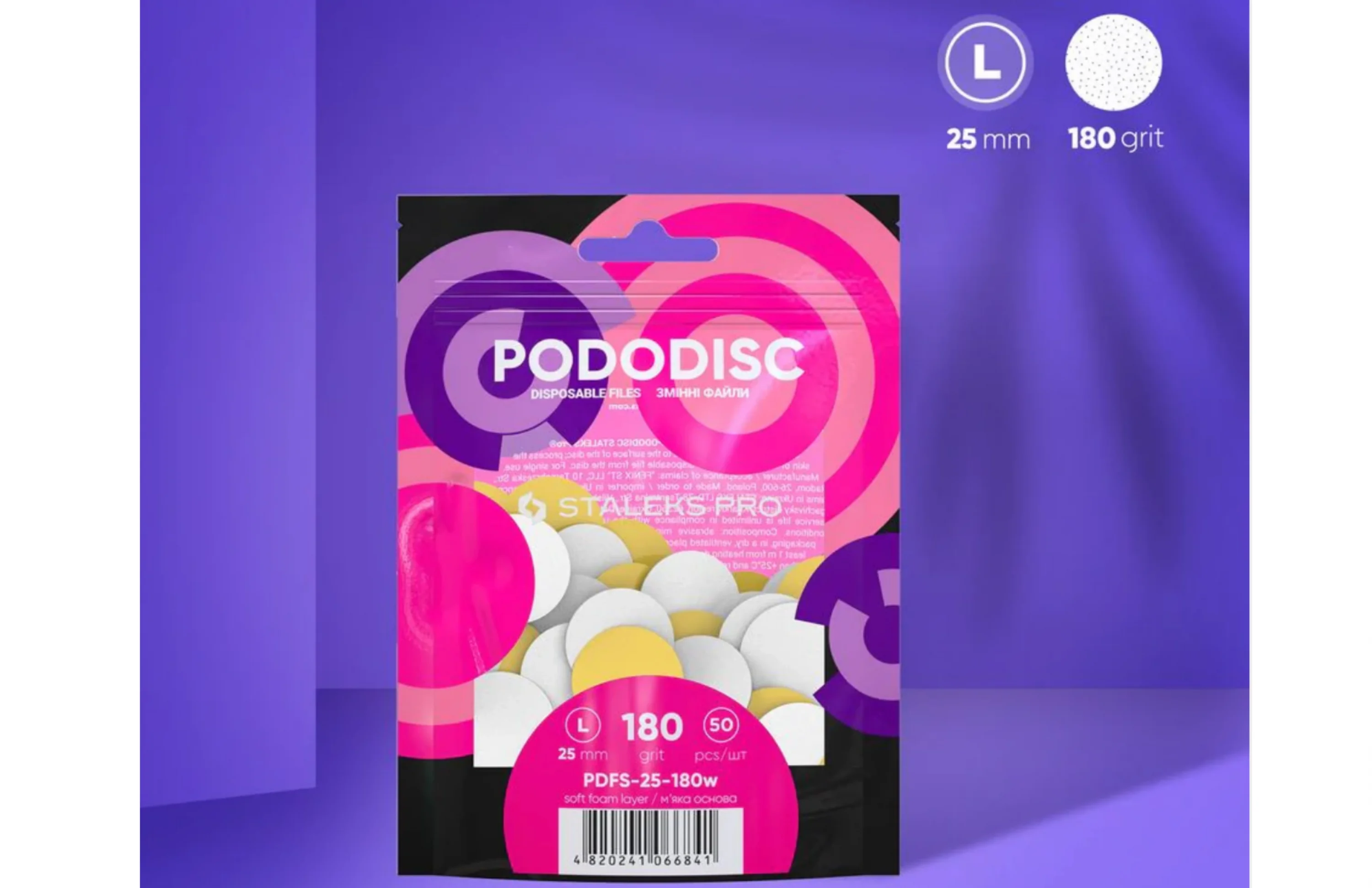 PODODISC STALEKS PRO L Pedikür Disk İçin Yumuşak Tabanlı Yedek Beyaz Törpüler, 180 Grit (50 Adet)