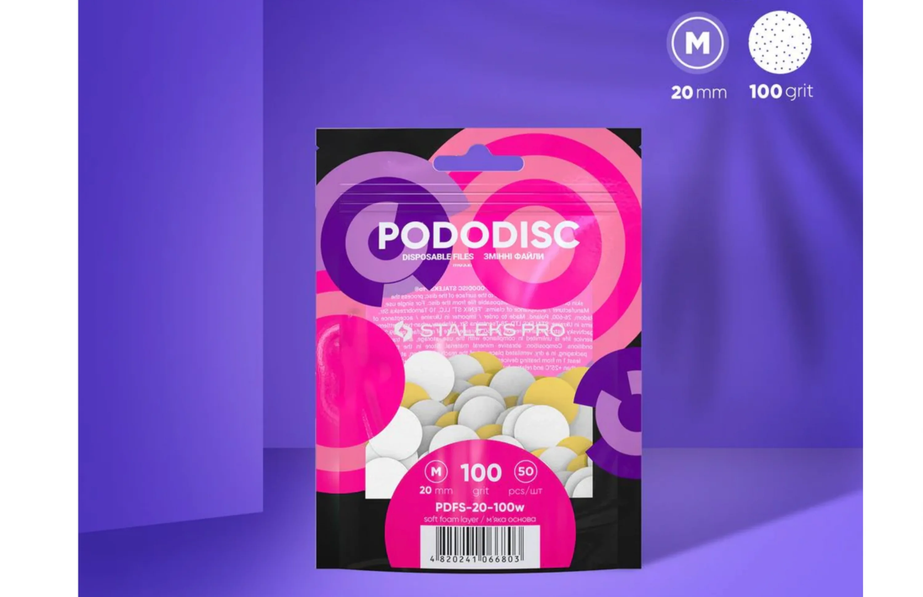 PODODISC STALEKS PRO M Pedikür Disk İçin Yumuşak Tabanlı Yedek Beyaz Törpüler, 100 Grit (50 Adet)