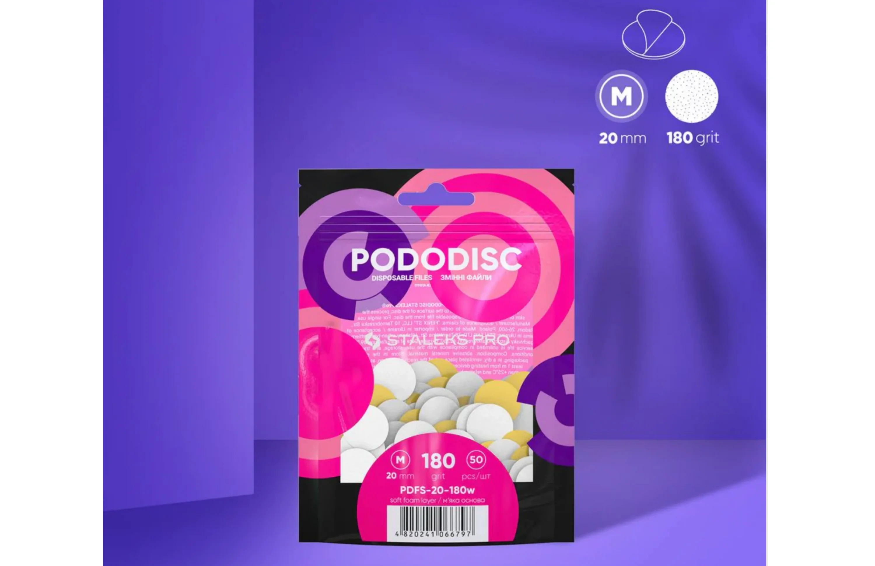 PODODISC STALEKS PRO M Pedikür Disk İçin Yumuşak Tabanlı Yedek Beyaz Törpüler, 180 Grit (50 Adet)