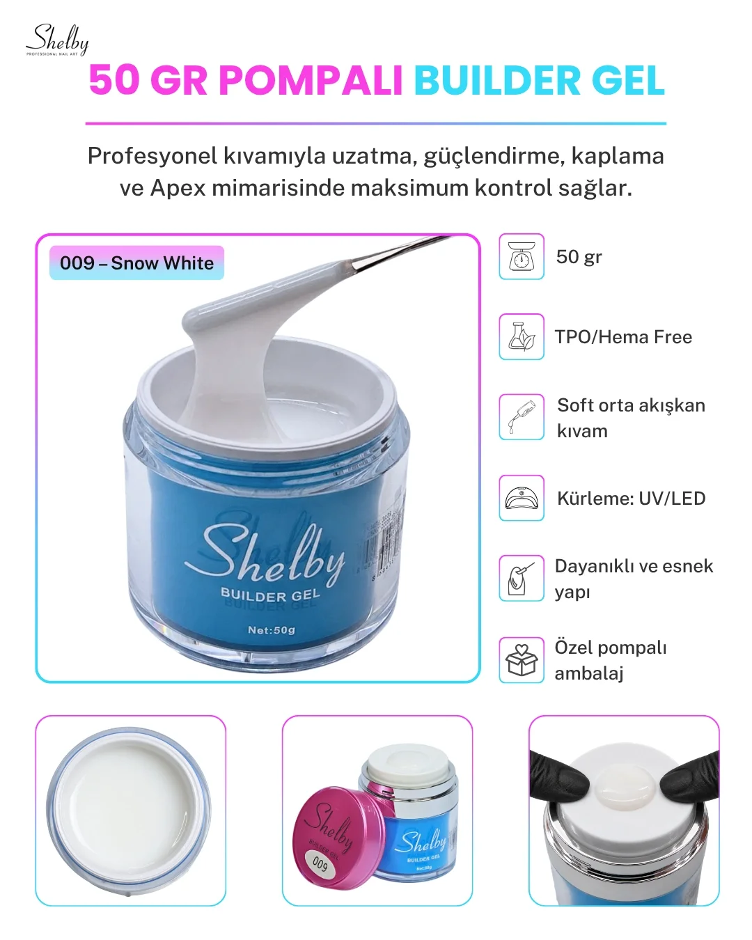SHELBY 09 - 50 Gr. YENİ OZEL BASMALI AMBALAJ SIMLI RAKI BEYAZ BUILDER GEL