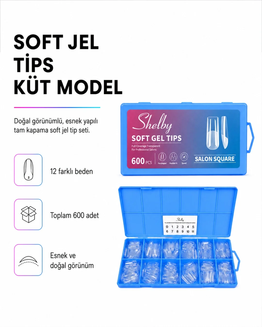 SHELBY 600 ADET ALMOND SOFT GEL TİPS