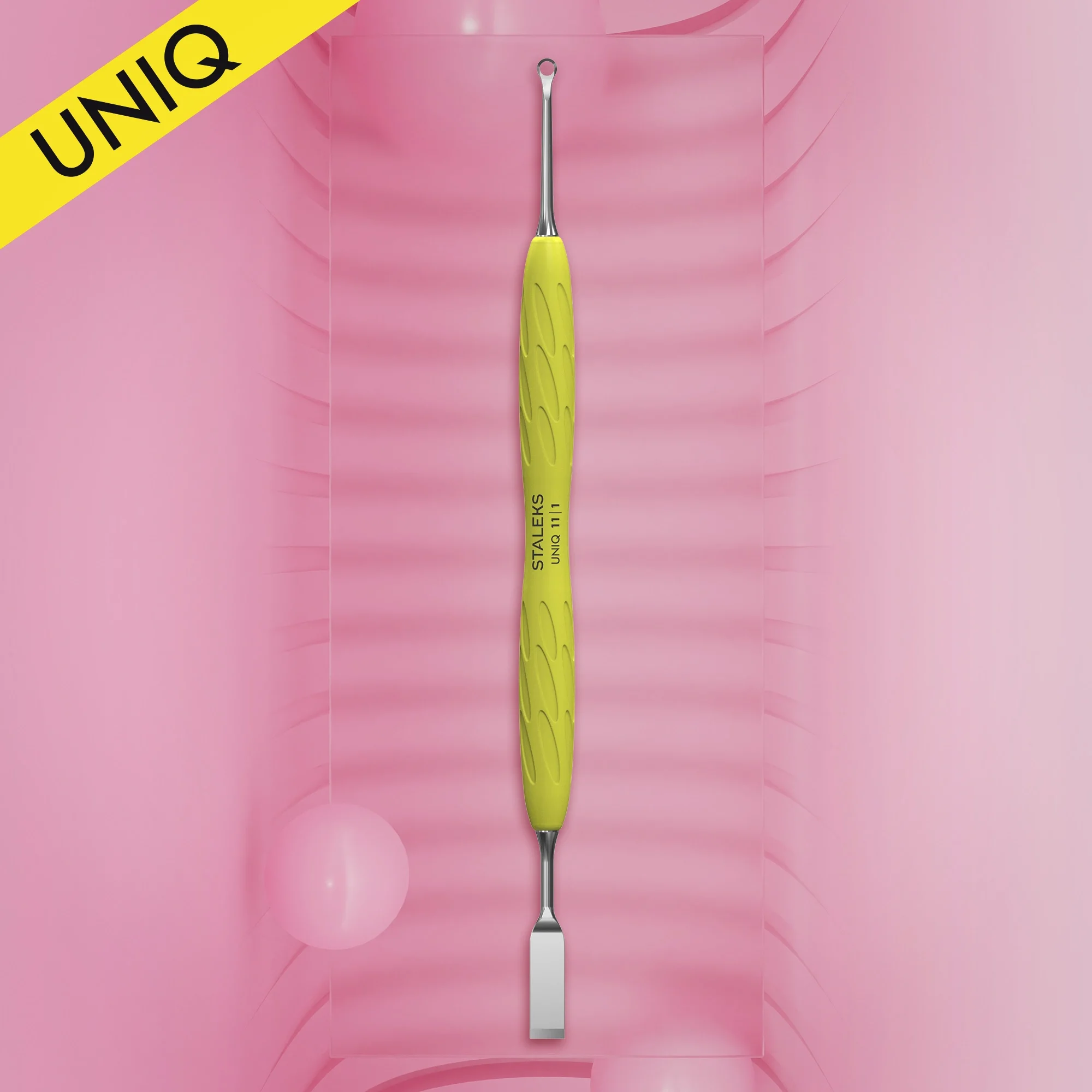 UNIQ 11 TYPE 1 Gummy Sarı Silikon Saplı Tırnak İtici (Düz Uç ve Halka)