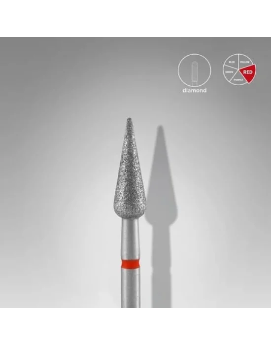 Elmas Sivri Armut Freze, Kırmızı, Çap 4 mm, Çalışma Kısmı 12 mm