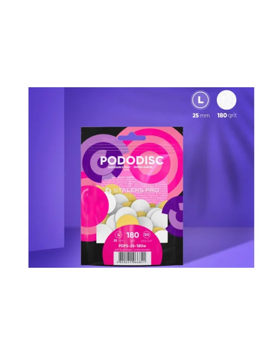 PODODISC STALEKS PRO L Pedikür Disk İçin Yumuşak Tabanlı Yedek Beyaz Törpüler, 180 Grit (50 Adet)