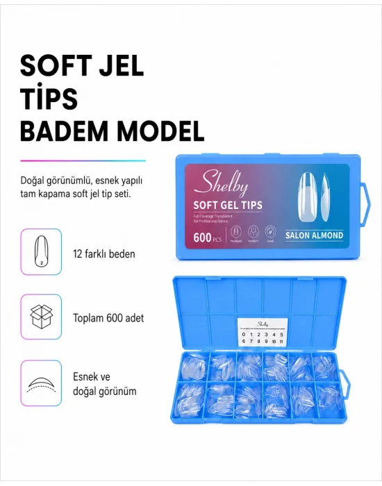 SHELBY 600 ADET ALMOND SOFT GEL TİPS
