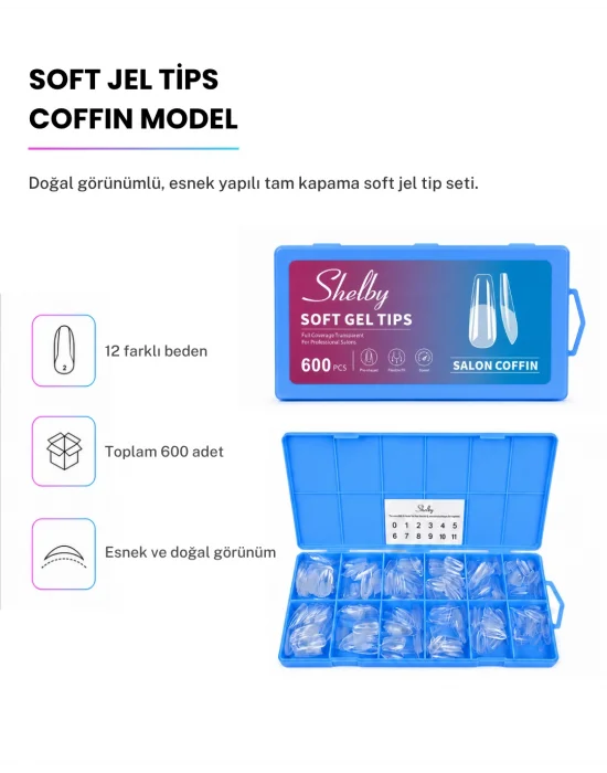 SHELBY 600 ADET COFFIN SOFT GEL TİPS