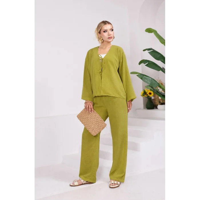 Bağlama Detaylı Kimono Pantolon Takım