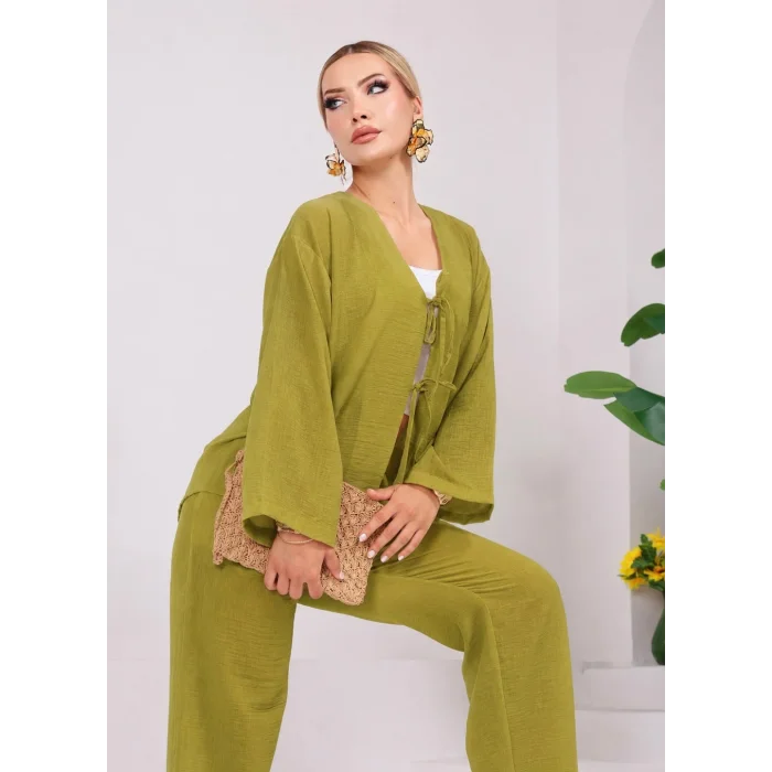 Bağlama Detaylı Kimono Pantolon Takım