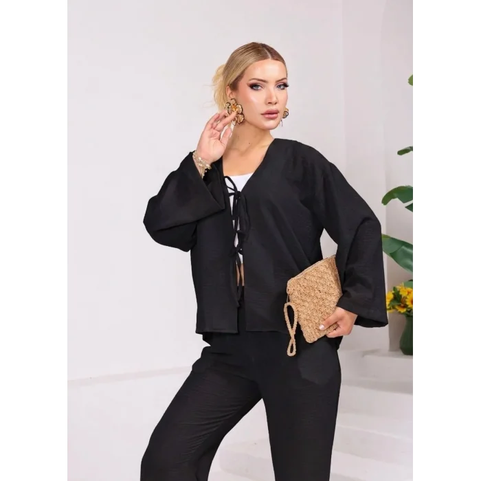 Bağlama Detaylı Kimono Pantolon Takım