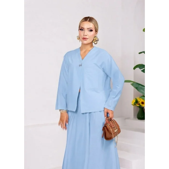 V Yaka Poplin Gömlek-Etek Takım