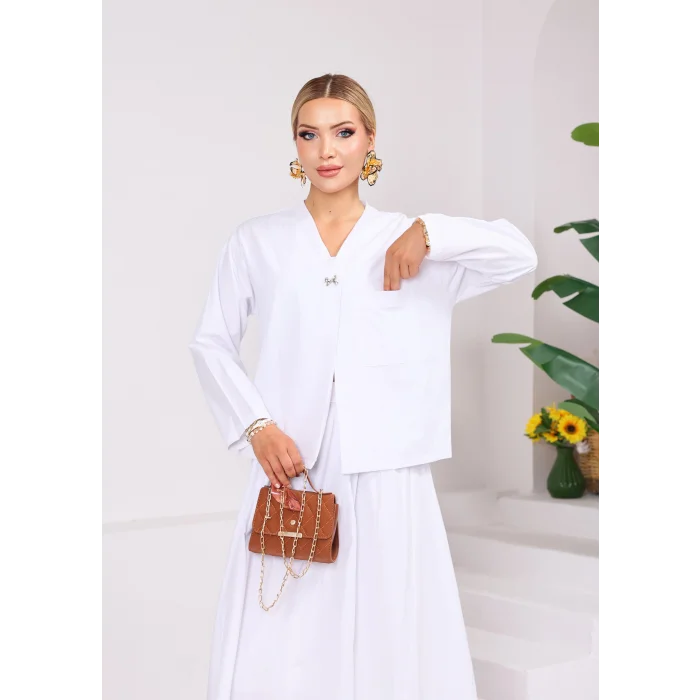 V Yaka Poplin Gömlek-Etek Takım