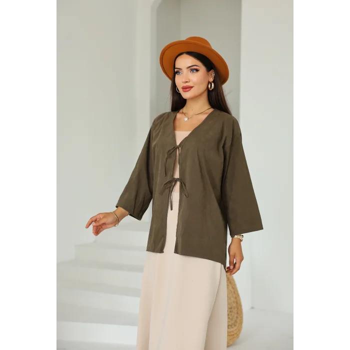 Çift Bağlamalı Uzun kimono Kahve