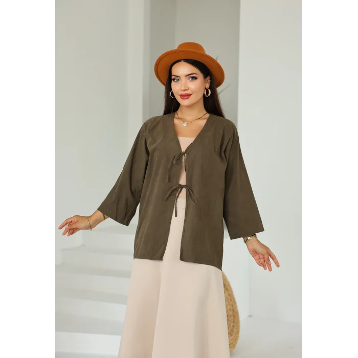 Çift Bağlamalı Uzun kimono Kahve