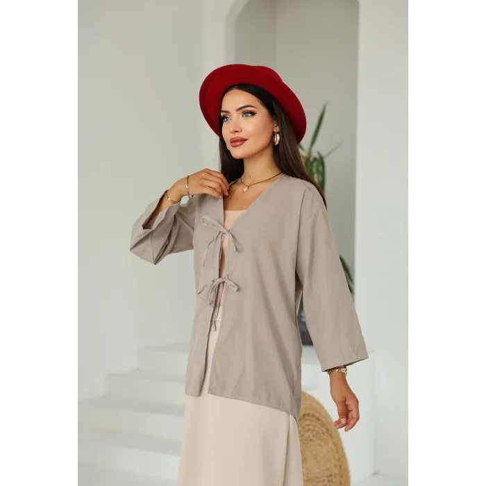 Çift Bağlamalı Uzun Kimono Duman