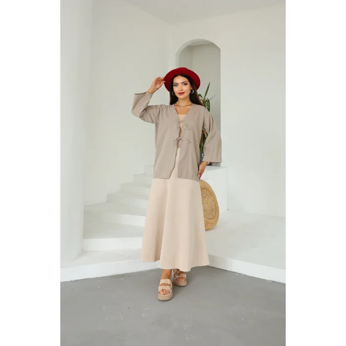 Çift Bağlamalı Uzun Kimono Duman