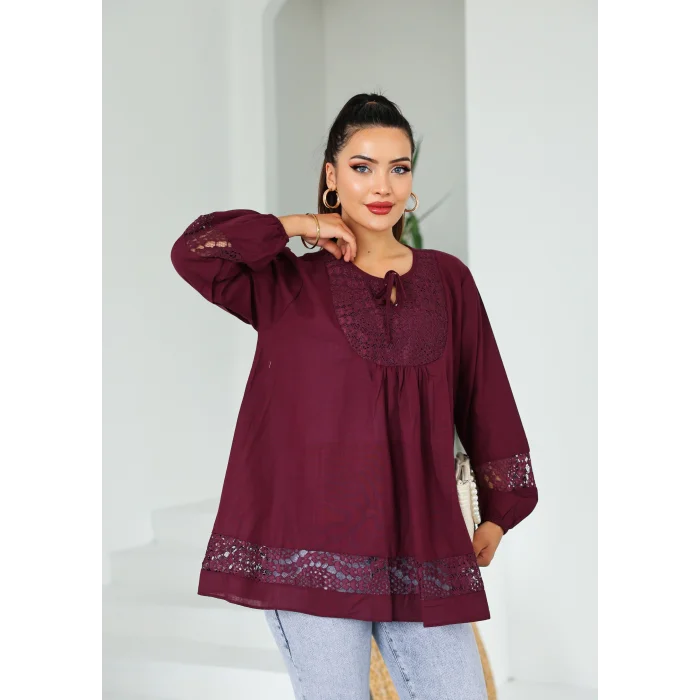 Dantel Detaylı Tunik Bordo