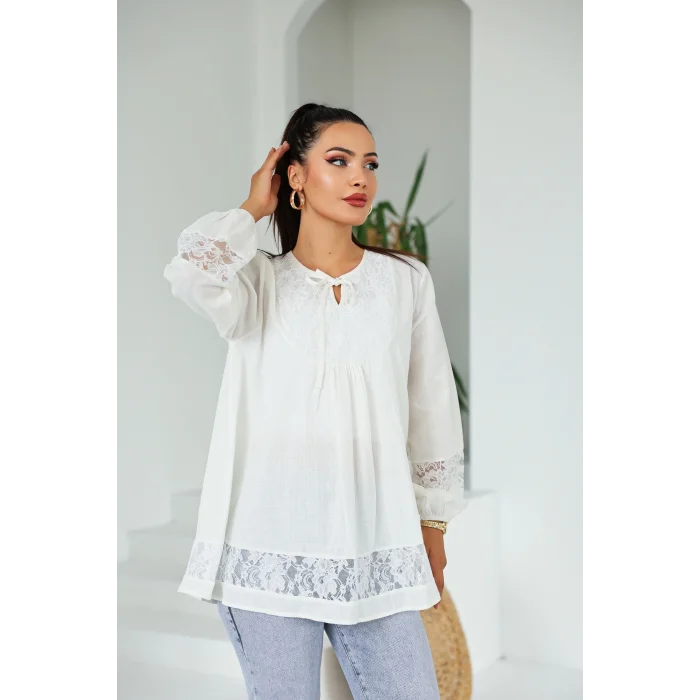 Dantel Detaylı Tunik Beyaz