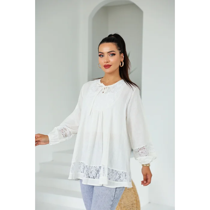 Dantel Detaylı Tunik Beyaz
