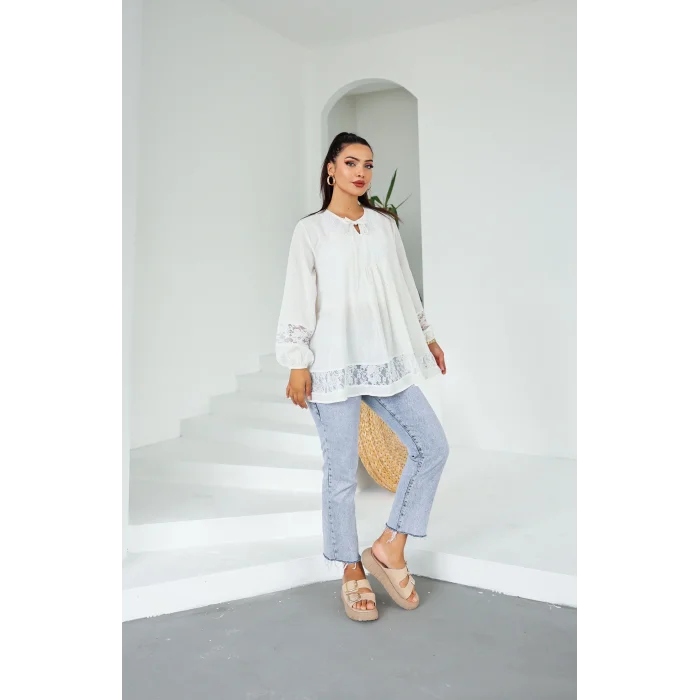 Dantel Detaylı Tunik Beyaz