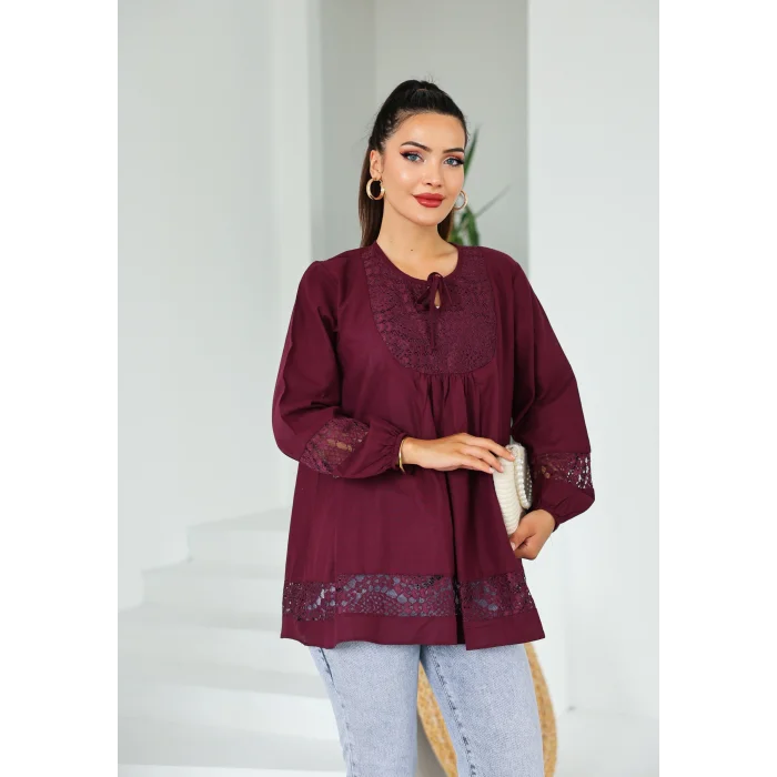 Dantel Detaylı Tunik Bordo