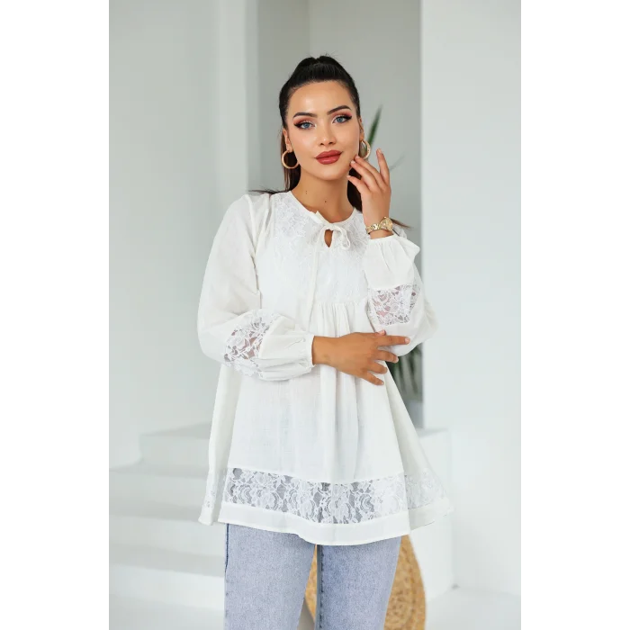 Dantel Detaylı Tunik Beyaz