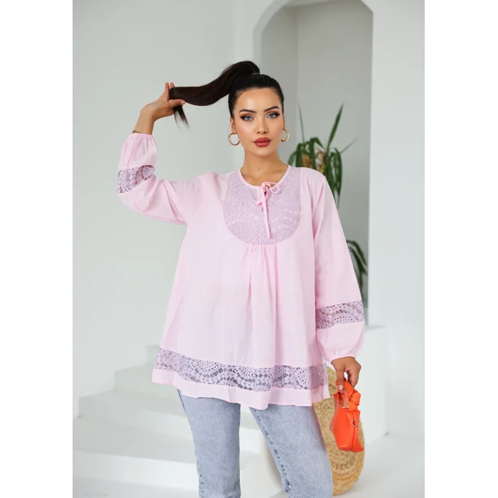 Dantel Detaylı Tunik Pembe