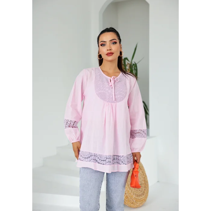 Dantel Detaylı Tunik Pembe