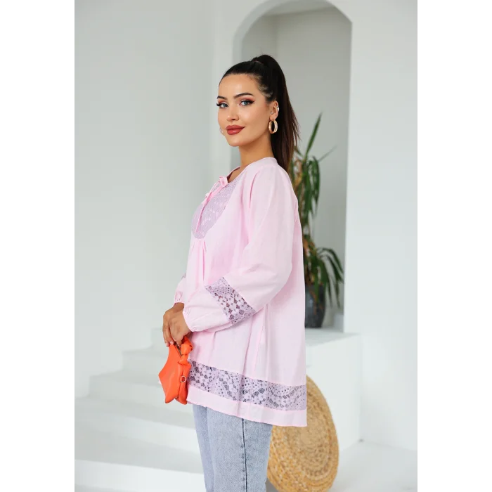 Dantel Detaylı Tunik Pembe