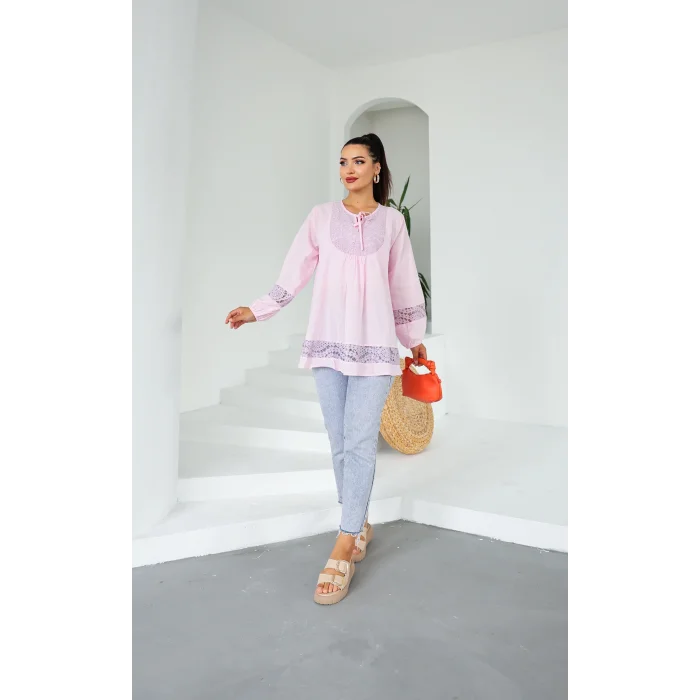 Dantel Detaylı Tunik Pembe