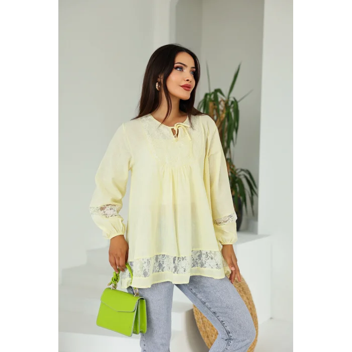Dantel Detaylı Tunik Limon