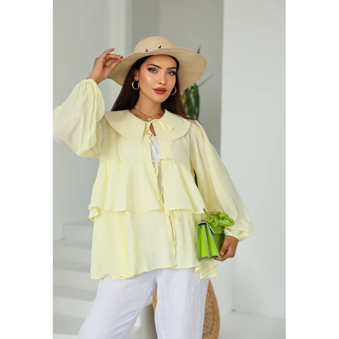 İp Bağcıklı Kat Kat Kimono Limon